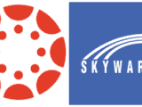 canvas red logo next to skyward logo over blue background